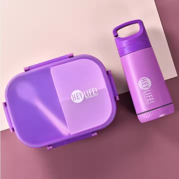 Grid Lunch Box With Water Bottle