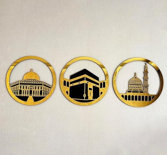 Set of Masjid Al Aqsa, Masjid Al-Haram & Masjid An-Nabawi Islamic Wall Art